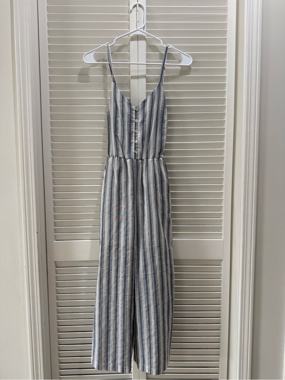 As U Wish Blue & White Striped Spaghetti-Strap Jumpsuit
